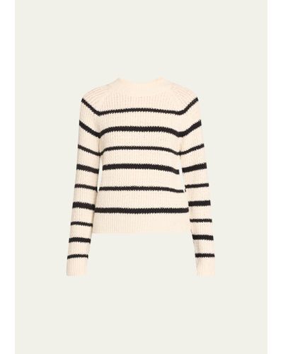 Vince Ribbed Stripe Raglan-sleeve Crewneck Sweater - Natural