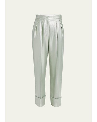 Giorgio Armani Viscose Textured Lurex Cuffed Pants - White