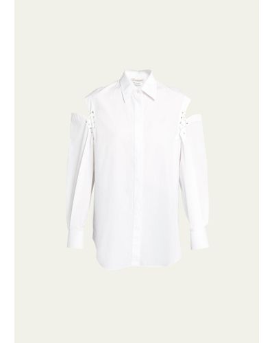 Alexander McQueen Button-front Blouse With Lace-up Sleeve Details - White