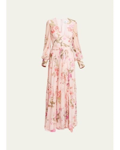 Erdem Floral-printed Pleated Self-tie Silk Gown - Pink