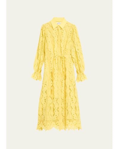 Evi Grintela Judy Blouson-sleeve Floral Lace Midi Shirtdress - Yellow