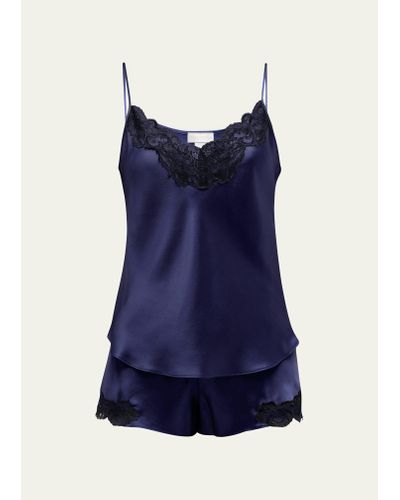 Christine Lingerie Bijoux Short Lace-trim Silk Pajama Set - Blue