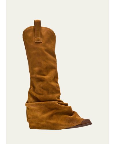 R13 Suede Sleeve Tall Western Boots - Brown