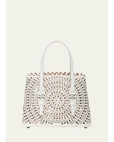 Alaïa Mina 25 Tote Bag In Vienne Perforated Leather - Natural