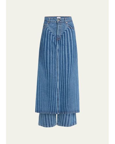 Jean Paul Gaultier Laser Print Denim Skirt Pants - Blue