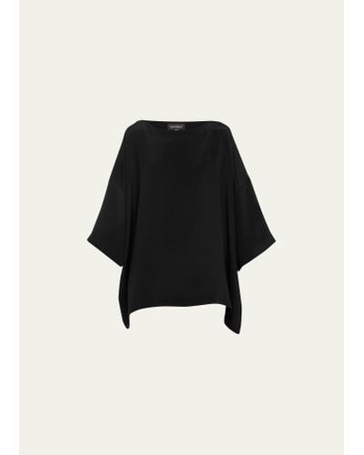 Eskandar Three-quarter Sleeve Bateau Neck Tunic Top (long) - Black