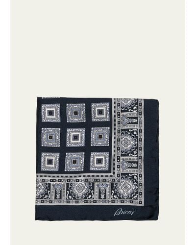 Brioni Silk Medallion-print Pocket Square - Gray