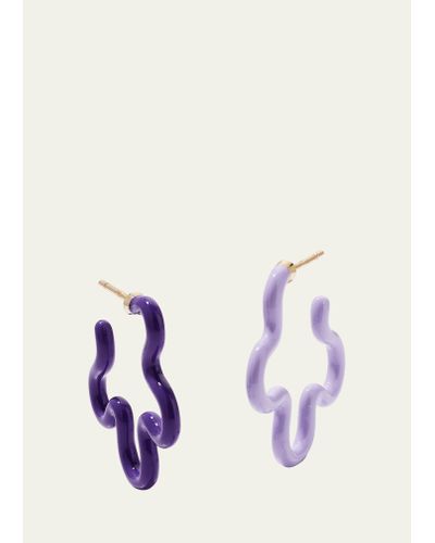Bea Bongiasca Two-tone Asymmetrical Flower Small Hoop Earrings In Lavender And Purple Enamel - Blue