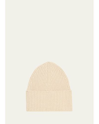 Another Tomorrow Ribbed Cashmere Beanie Hat - Natural