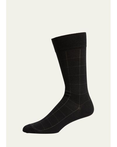 Marcoliani Windowpane Mid-calf Socks - Black