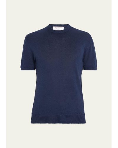 Bergdorf Goodman Knit Crewneck Linen-cotton Sweater Shirt - Blue