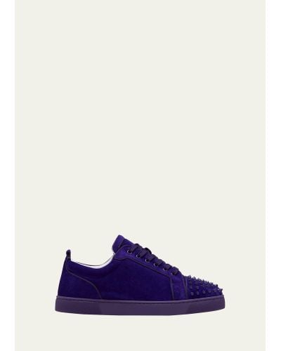 Christian Louboutin Louis Junior Spikes Low-top Suede Sneakers - Purple