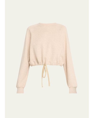 Ulla Johnson Hadley Cotton-blend Drawstring-hem Cropped Sweatshirt - Natural