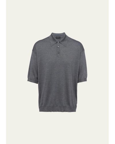 Prada Silk Knit Polo Shirt - Gray