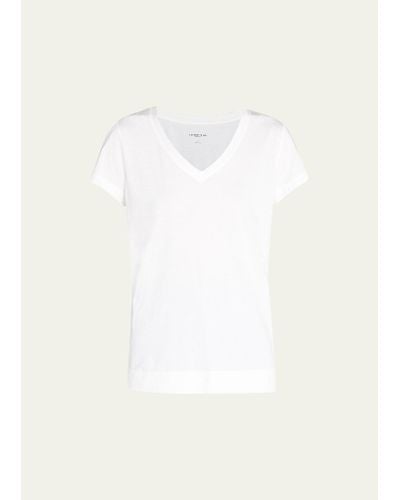 Lafayette 148 New York Modern V-neck Short-sleeve Cotton Jersey Tee - White