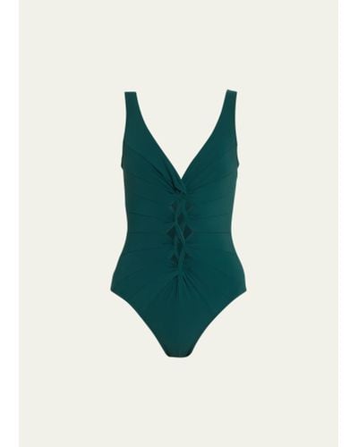 Karla Colletto Eleni V-neck Silent Underwire One-piece Swimsuit - Green