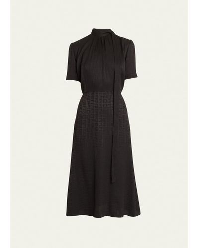 Givenchy Lavaliere 4g Print Midi Dress With Self-tie Collar - Black