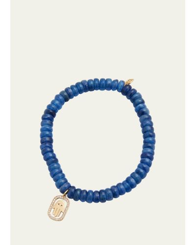 Sydney Evan Diamond Hamsa Charm On Blue Kyanite Rondelle Bracelet