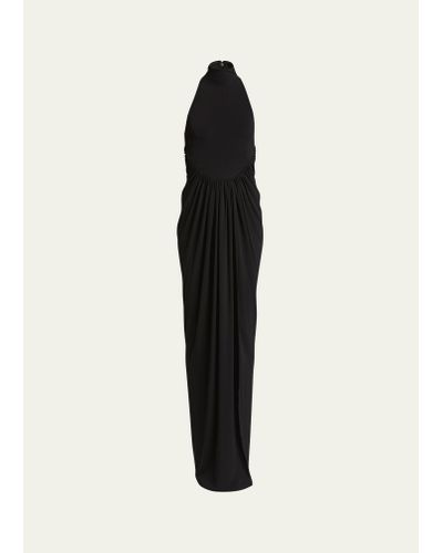 Alaïa High Neck Draped Waist Gown - Black