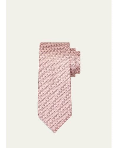 Brioni Silk Geometric Jacquard Tie - Pink