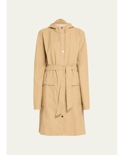 Rains Curve Belted Trench Coat With Drawstring Hood - Natural