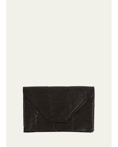 Abas Matte Alligator Leather Envelope Card Case - Black