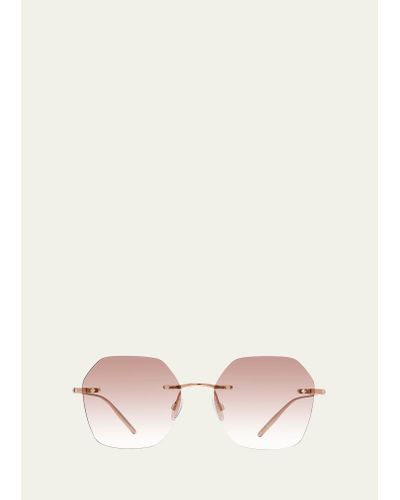 Barton Perreira Rhona Rimless Rose Gold Titanium Square Sunglasses - Natural