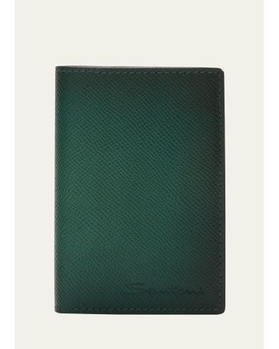 Santoni Vertical Leather Bifold Card Case - Green