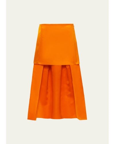 Prada Satin Mini Skirt W/ Pleated Train - Orange