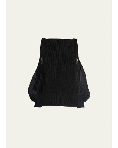 Sacai Knit Boat-neck Sweater With Nylon Back - Black