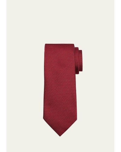 Zegna Micro-geometric Jacquard Silk Tie - Red
