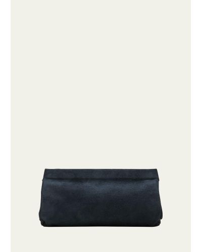 The Row Abby Shoulder Bag In Sporty Suede - Blue