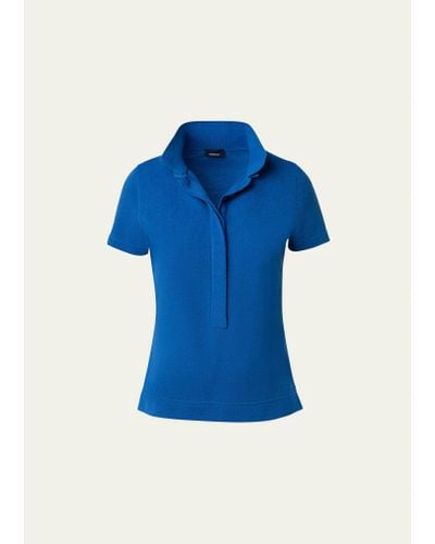 Akris Cotton Pique Knit Polo Top - Blue