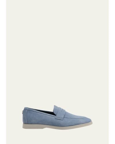 Bougeotte Suede Casual Penny Loafers - Blue