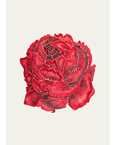 Alice + Olivia Randie Crystal Floral Applique Crop Top - Red