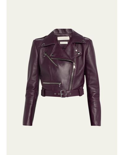 Alexander McQueen Cropped Leather Biker Jacket - Purple