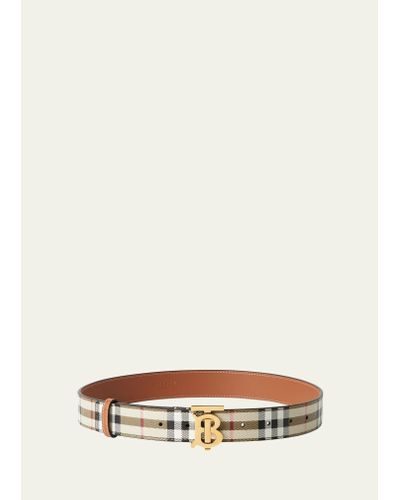 Burberry Tb Check Leather & Silk Belt - Natural