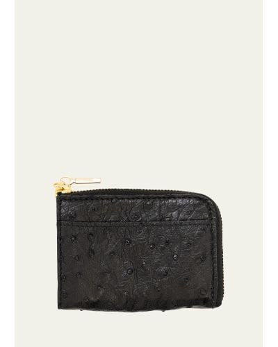 Abas Ostrich Leather Zip Card Case - Black