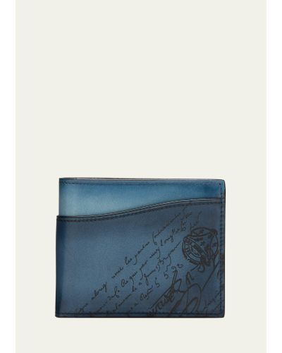 Berluti Makore Slim Scritto Leather Bifold Wallet - Blue
