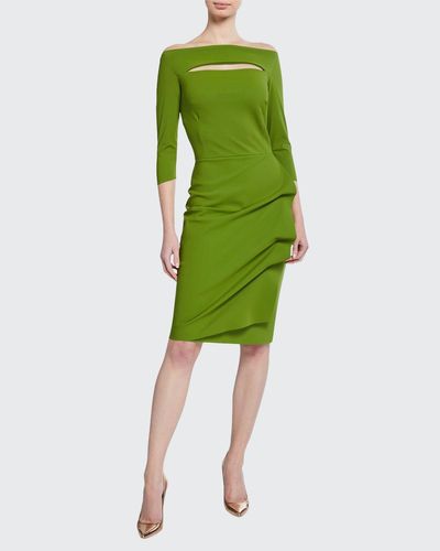 La Petite Robe Di Chiara Boni Slit-neck 3/4 Sleeve Ruched Cocktail Dress - Green