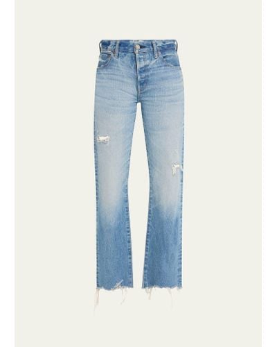 Moussy Colemont Straight Distressed Jeans - Blue