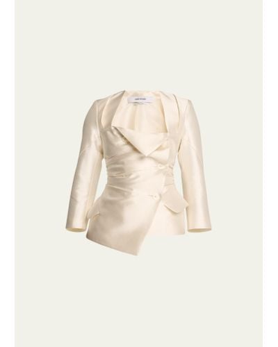 Christopher John Rogers Asymmetric Blazer Jacket With Lace-up Back - Natural