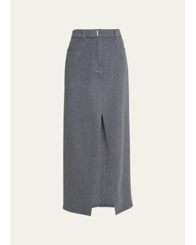 Givenchy Felted Wool Midi Skirt With Front Slit - Gray