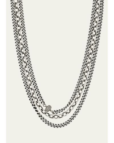 Sheryl Lowe Triple Chain Necklace With 1 Pave Donut - Metallic