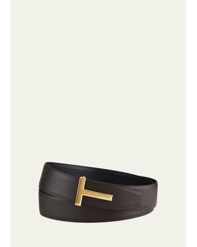 Tom Ford Signature T Leather Belt - White