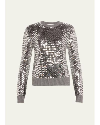 Michael Kors Crochet Sequined Cashmere Sweater - White