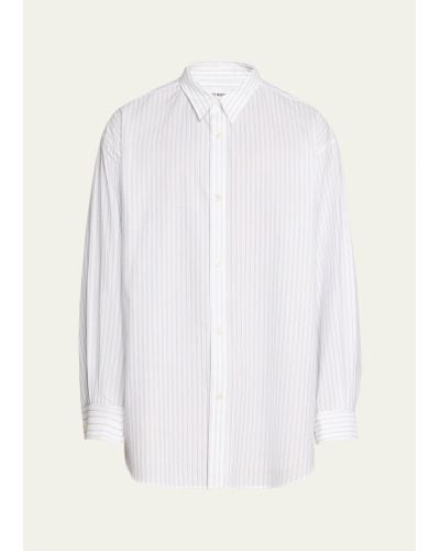 Hed Mayner Pinstripe Poplin Oversized Sport Shirt - White