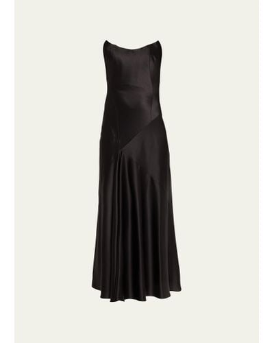 Markarian Loretta Satin Strapless Draped Midi Dress - Black