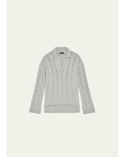 Theory Karenia Wool-cashmere Collared Cable-knit Sweater - Natural