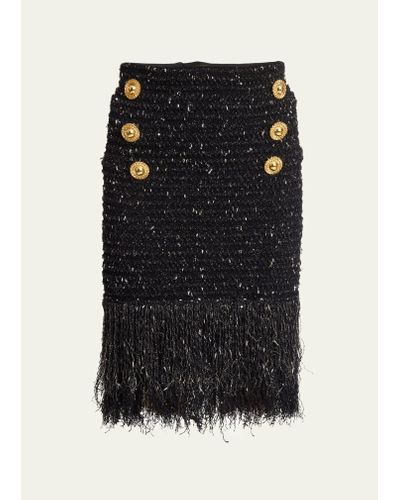 Balmain Fringed Tweed Short Skirt With 6 Buttons - Black